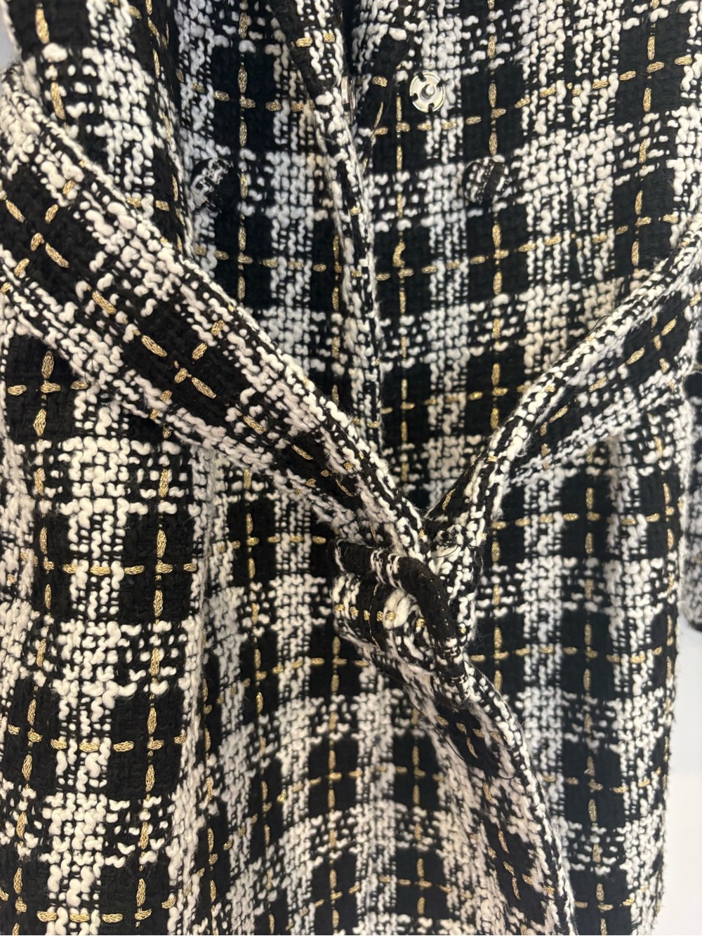 Women’s Black & White Tweed Belted Coat - Picture 3 of 4